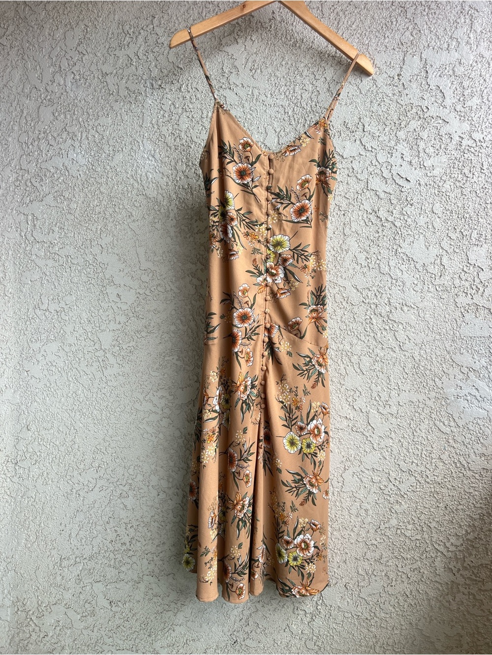 NWT Crescent Floral Slip Midi Dress in Tan with Yellow Accents